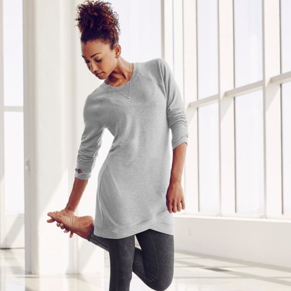 Athleta Criss Cross Dress Size Small Heather Gray Long Sleeve Sweatshirt Soft - Picture 1 of 7